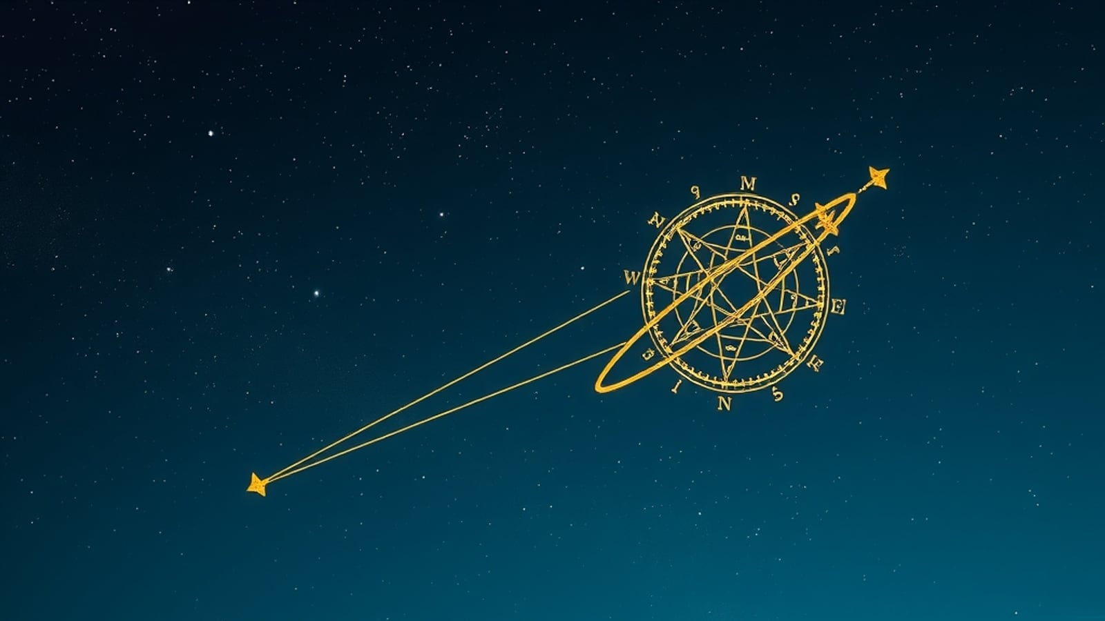Céu tropical com o Cruzeiro do Sul e um astrolábio dourado