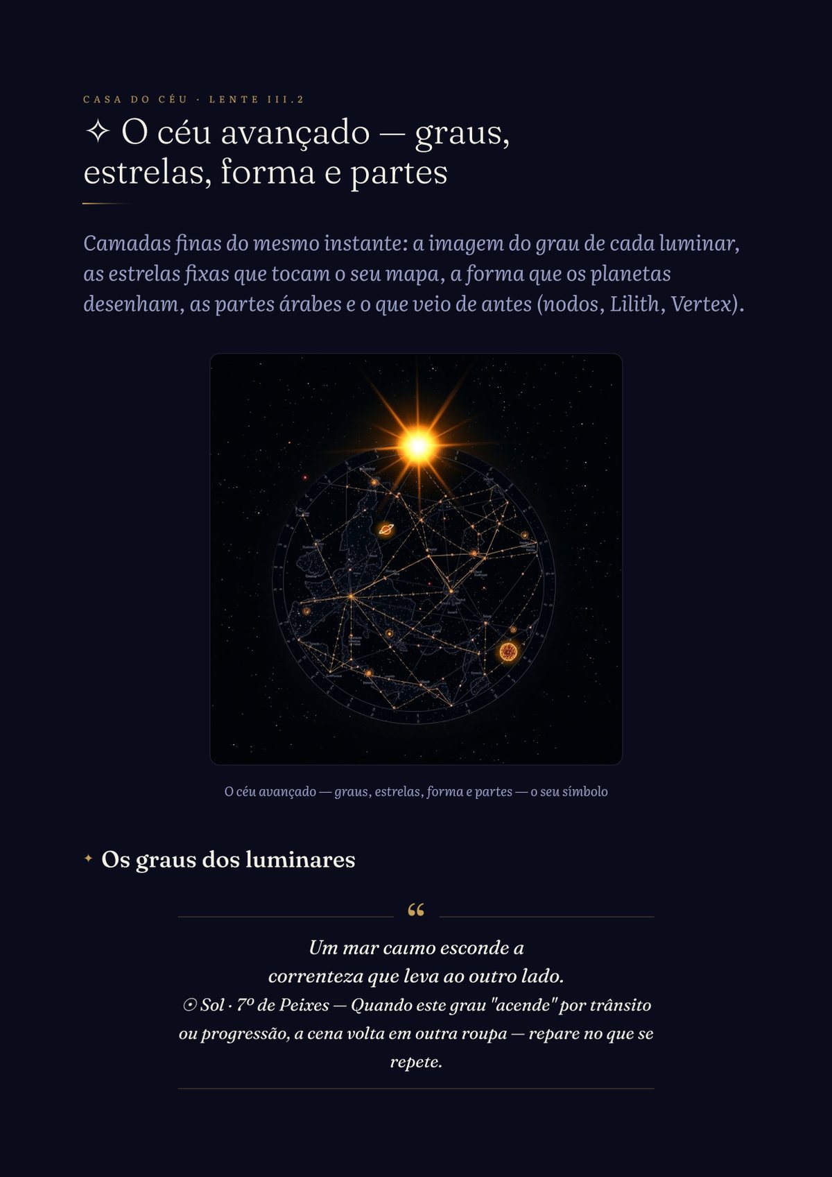 Advanced sky: degree of the Sun, fixed stars, chart shape